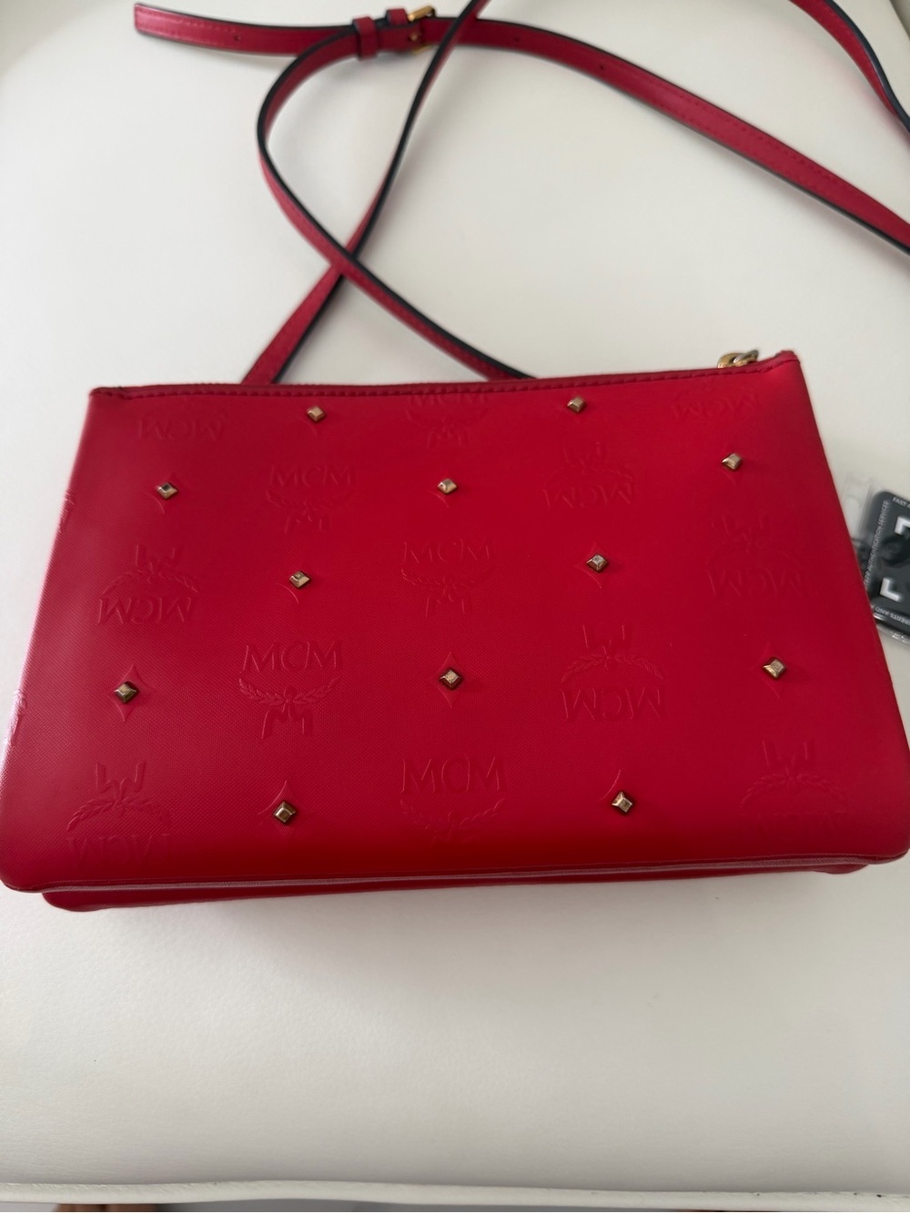 MCM Red Studded Shoulder Crossbody